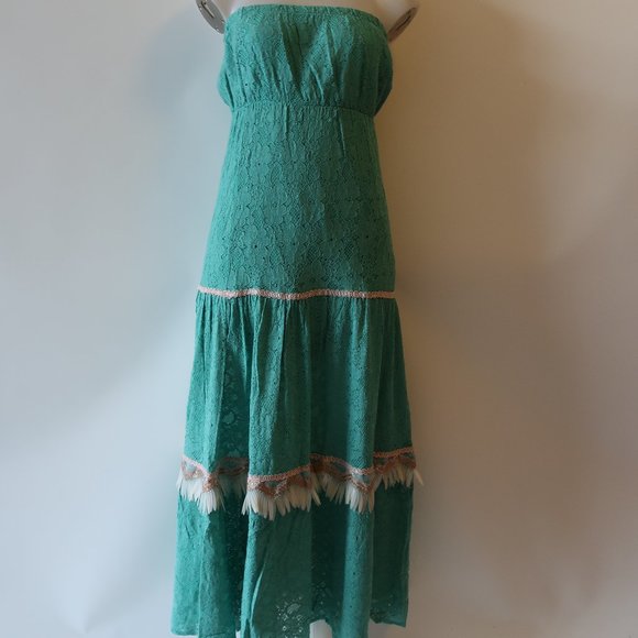 Elegant Teal Strapless Maxi Dress - Picture 4 of 12